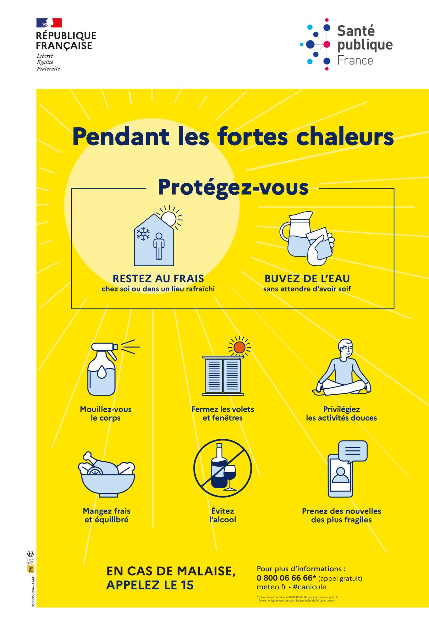 Cette affiche indique les gestes à adopter en cas de canicule.